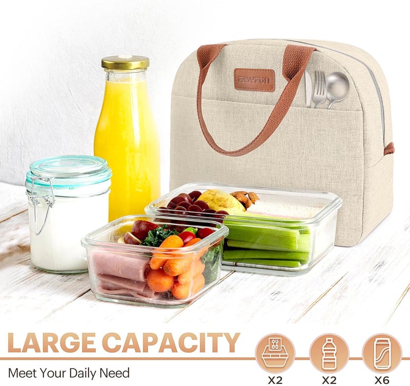 Easyfun Lunch Bag for Women & Men Adult Insulated Lunch Box, Small Leakproof Cooler Food Lunch Containers Reusable High Capacity Lunch Tote Bags for Work, Travel, Outdoor (Beige) - Image 3